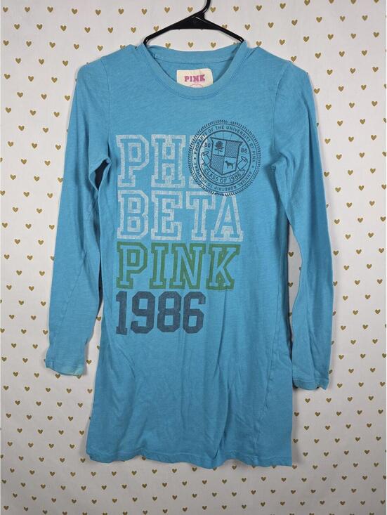 PINK Victoria's Secret Other - Victorias Secret PHI BETA PINK Long Sleeve Nightigown Sleep Dress Y2k Vintage SM